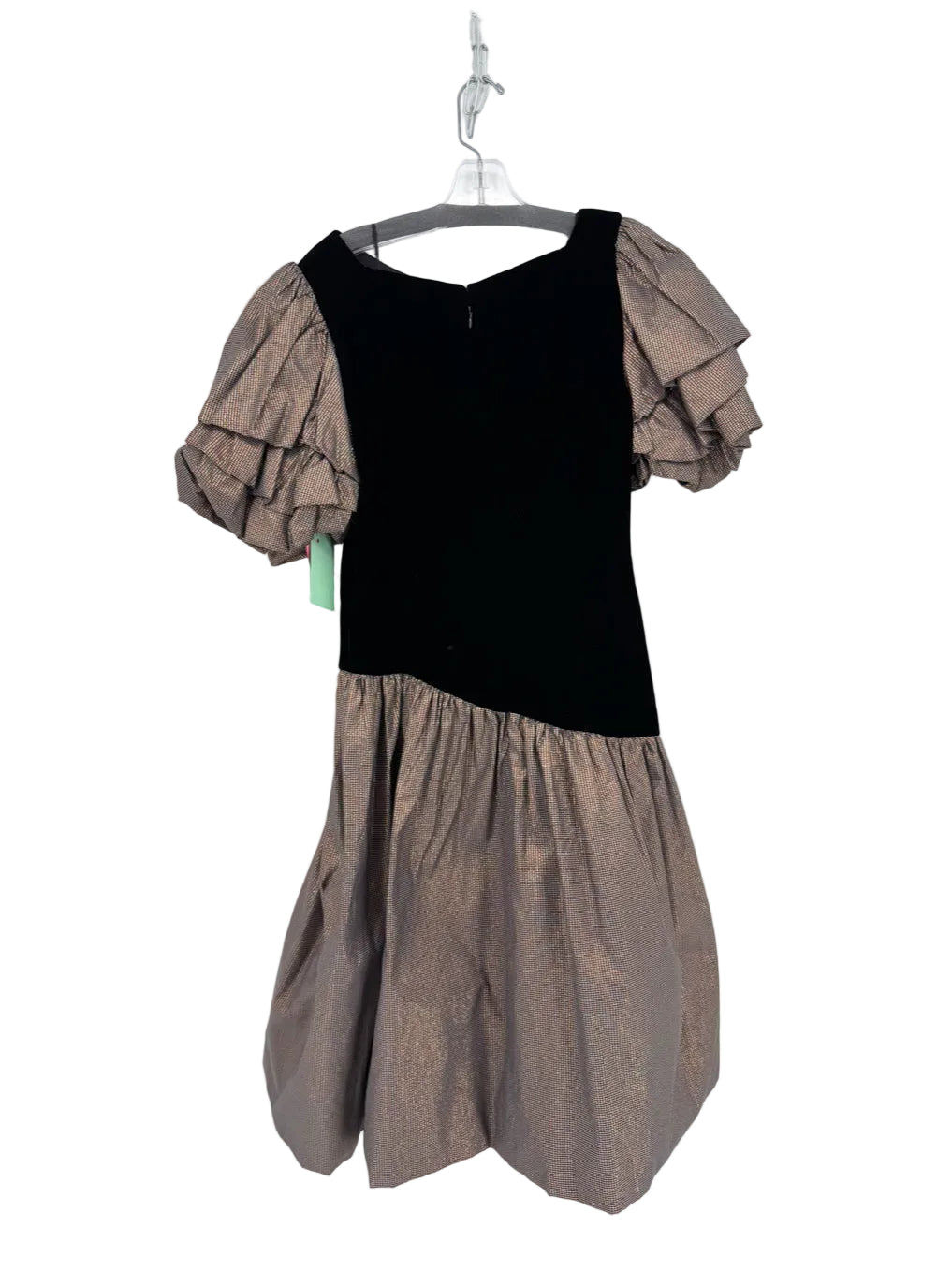 VINTAGE MORTON MYLES FOR THE WARRENS Wmn's Size 10 Black & Rose Gold Velvet Puff Sleeve Cocktail Dress