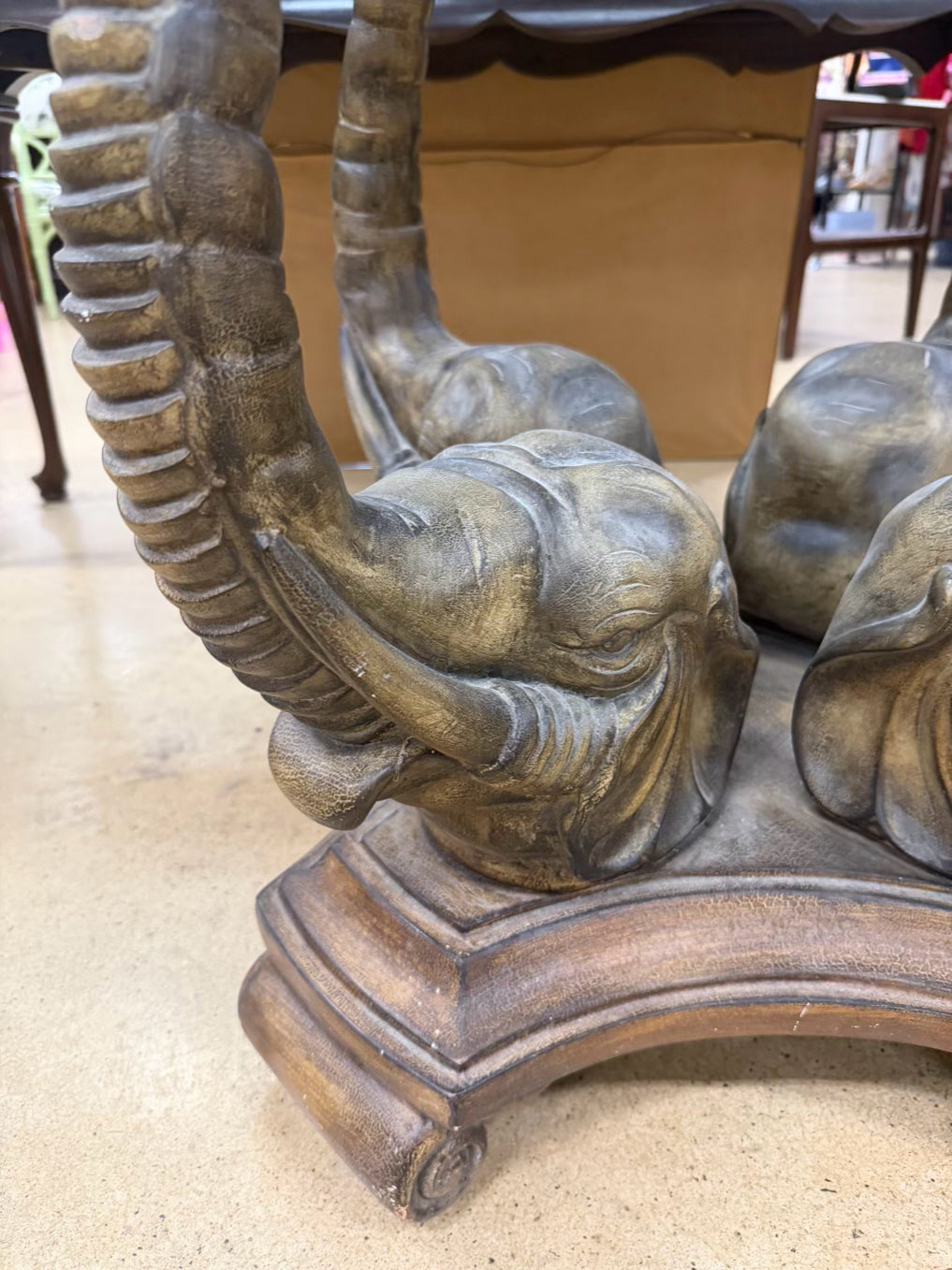 Tan & Clear Resin & Glass Round Elephant Occasional Table