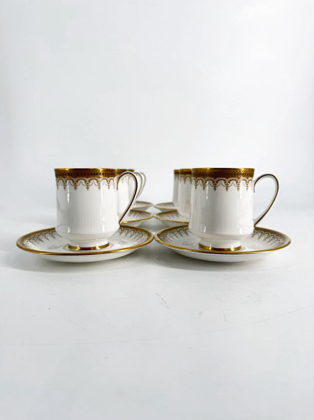 ROYAL ALBERT White & Gold Bone China Cup & Saucer Set Of 6
