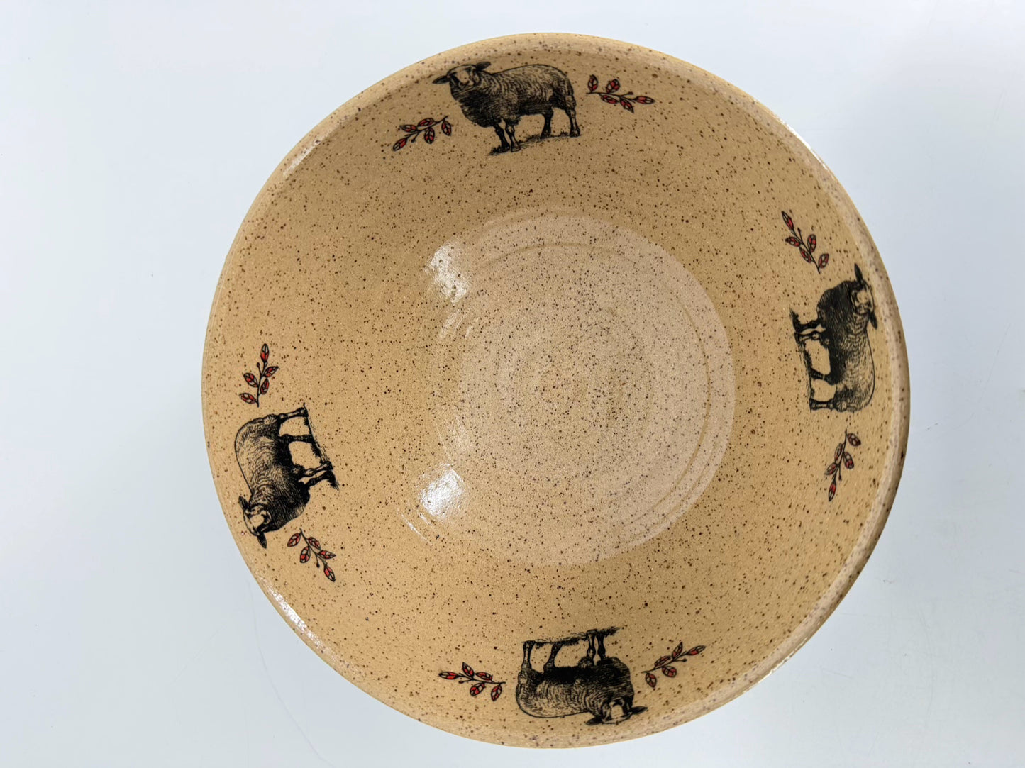 LAKE LISMORE POTTERY Blue & Tan Pottery Bowl w/ Sheep