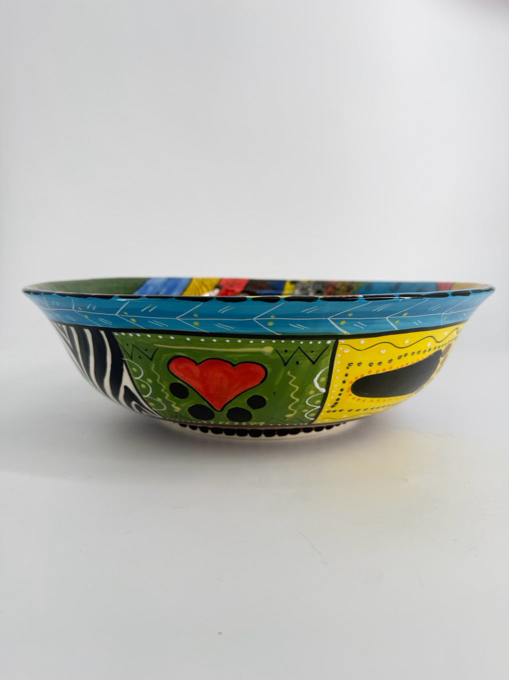 ZIMBABWE Multi Colored Hand Painted Animals Large Bowl