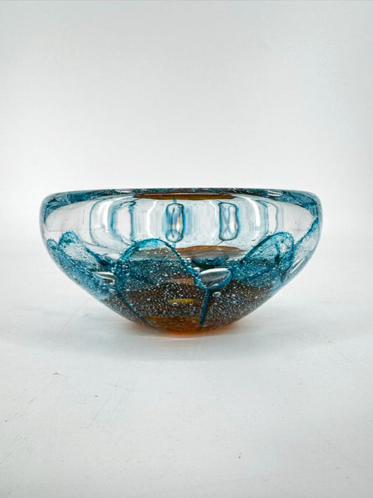 JACOB PFEIFER Aqua & Tan Handblown Glass Bowl