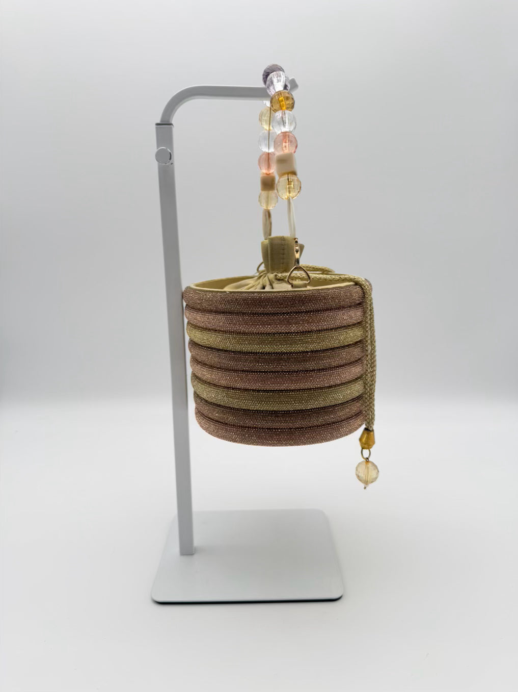 DAVID JEFFERY Beaded Pink & Gold Stripe Evening Bag NWT