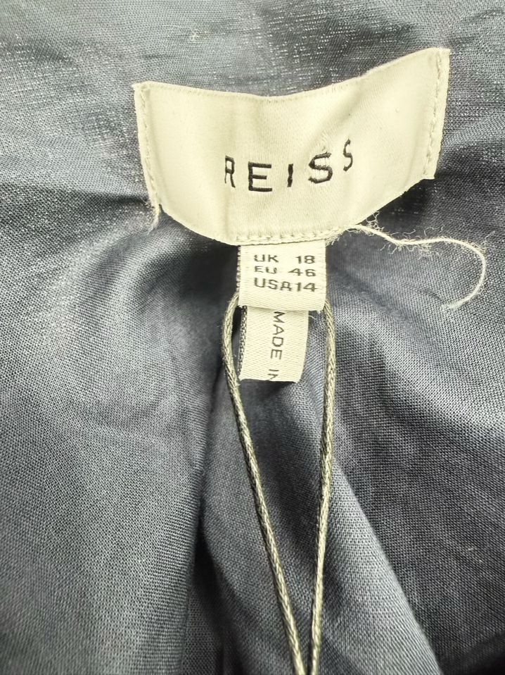 REISS Size Wmn's 14 Navy Linen Tie Front Sleeveless Midi-Dress NWT