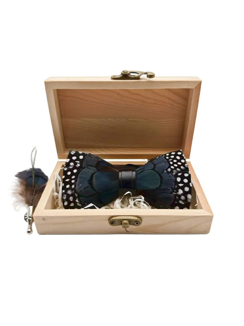 BRACKISH Teal & Black Natural Feather Bowtie w/ Lapel Pin
