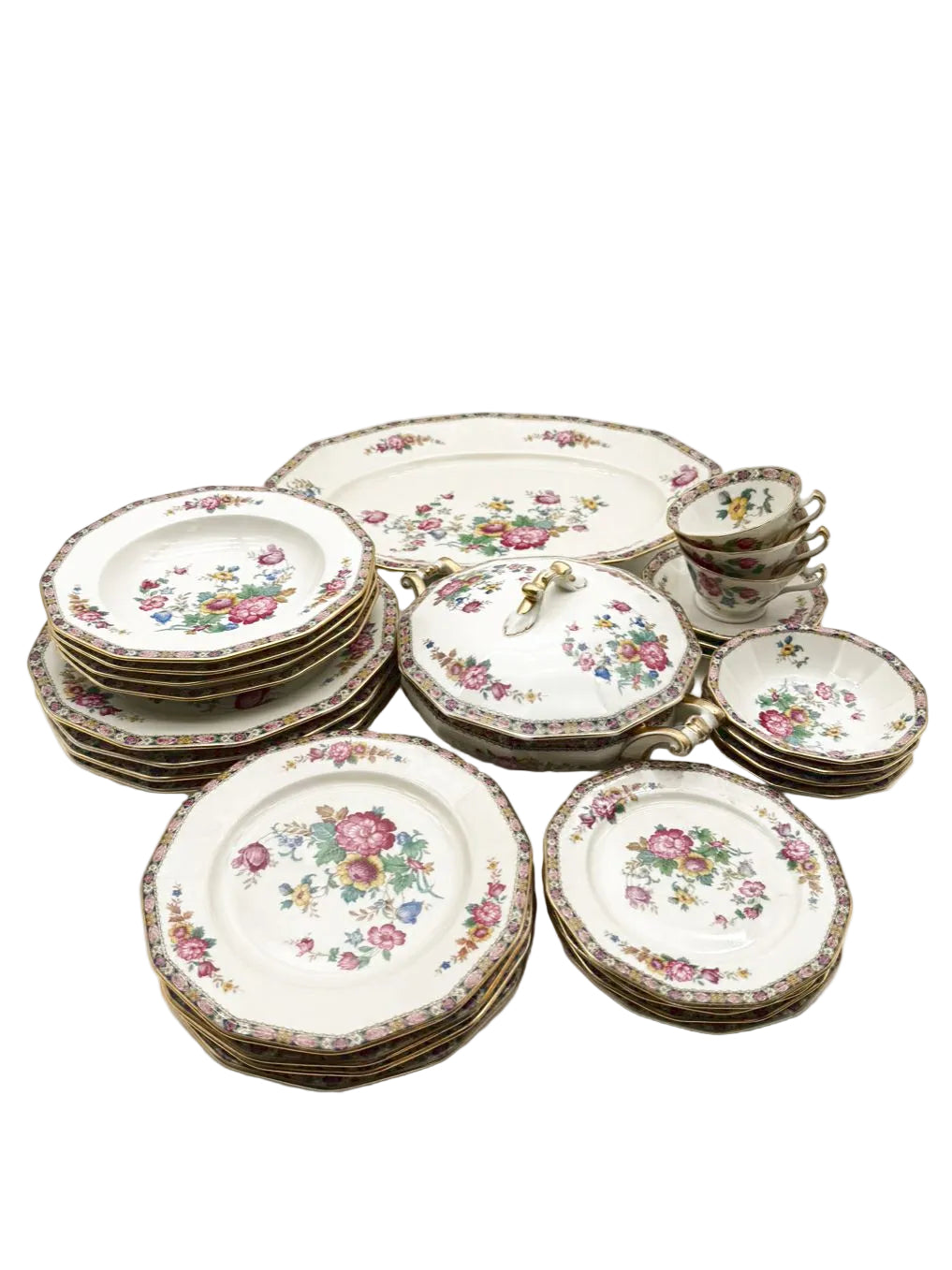 BLACK KNIGHT Palmero White, Pink, Yellow & Blue Porcelain Dinnerware Setting for 4 Includes Serving Pieces