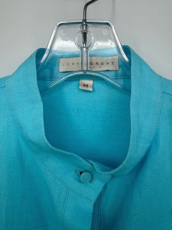 LORAIN CROFT Size M Aqua Linen Button Up Top