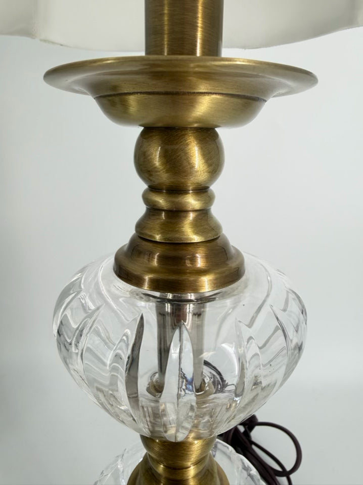 Brass & Crystal Pair Of Lamps w/ Shades