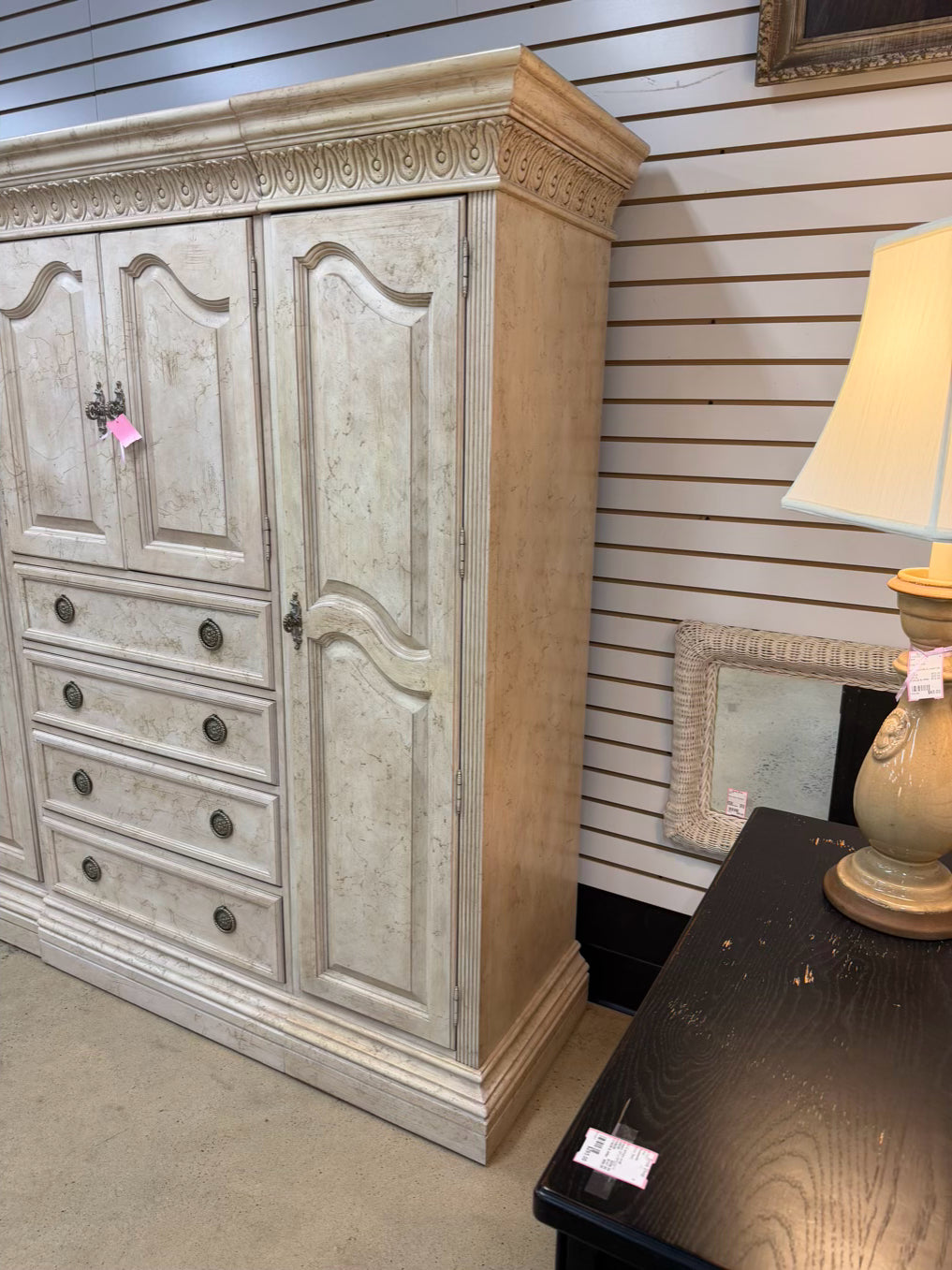 BERNHARDT Cream Wood Central Cabinet Armoire w/ 2 Side Units