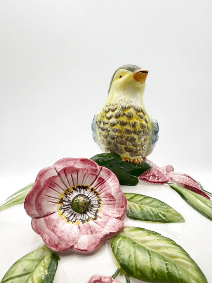 VIETRI White, Green & Pink Ceramic Paradiso Tureen