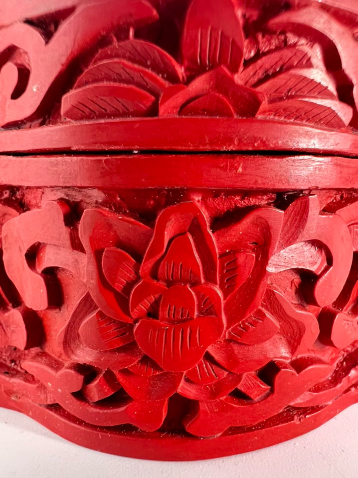 ANTIQUE Red Cinnabar Trinket Box
