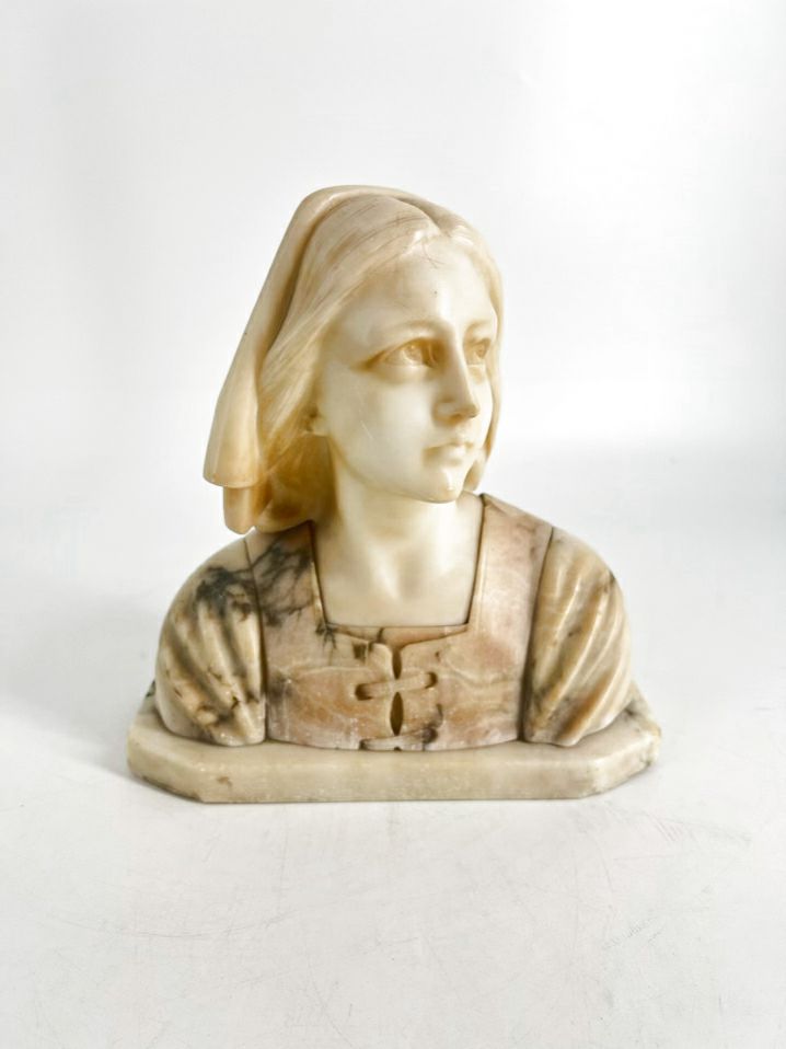 Cream Alabaster Carved Joan of Arc Bust
