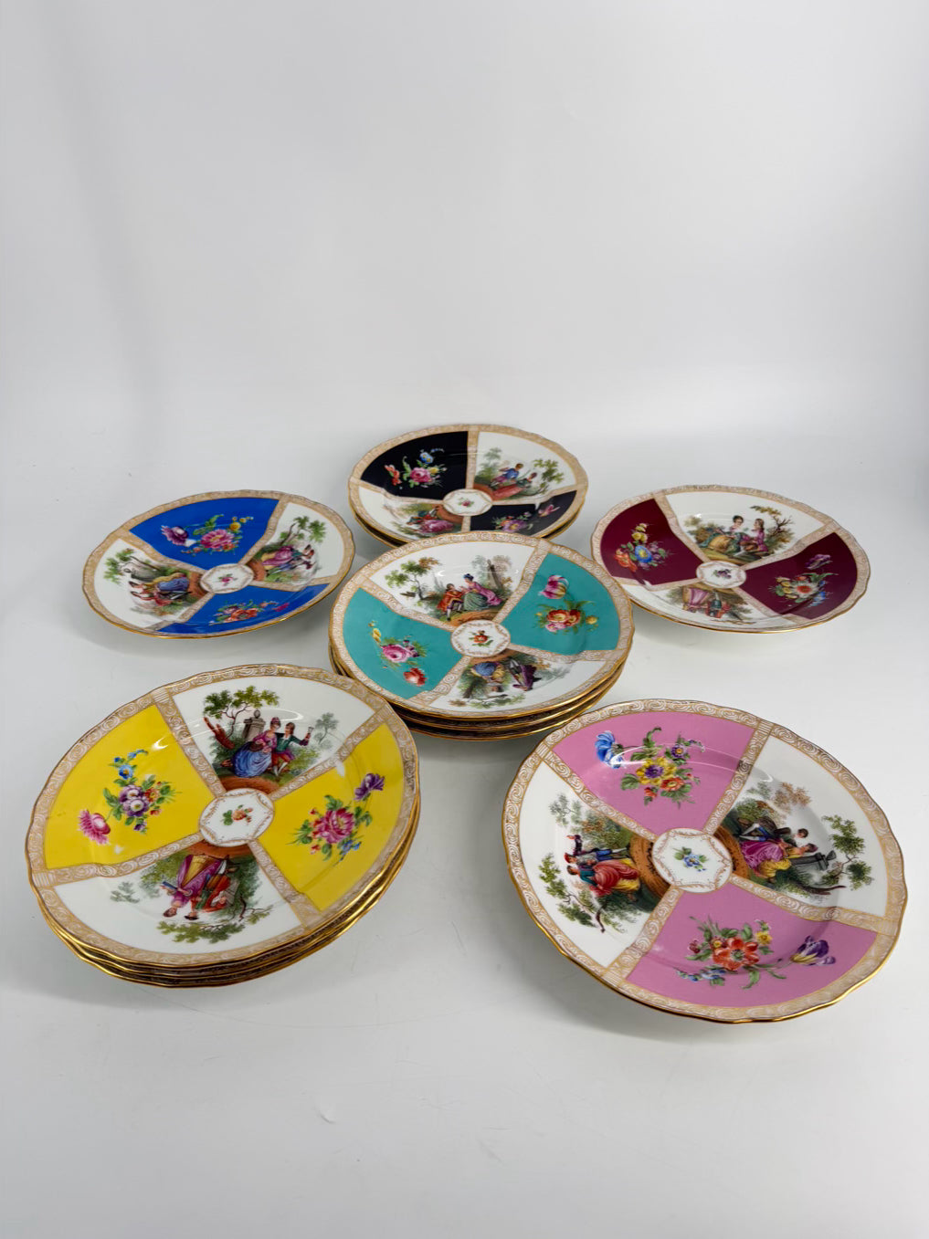 DRESDEN Multi Colored Porcelain Set Of 11 Plates w/ Flower Design
