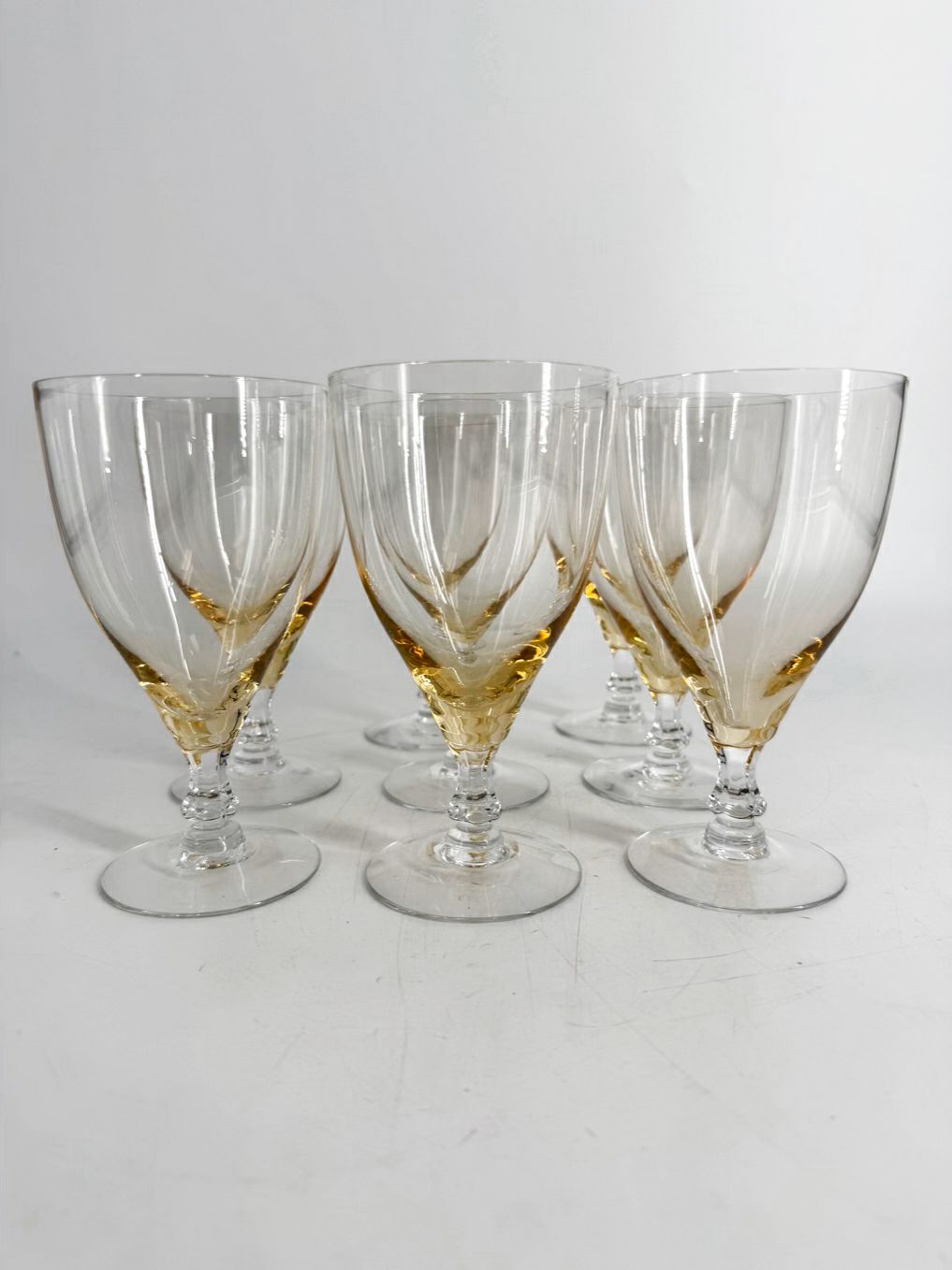 VINTAGE FOSTORIA Crystal Vogue Gold Tint Set of 8 Water Goblets