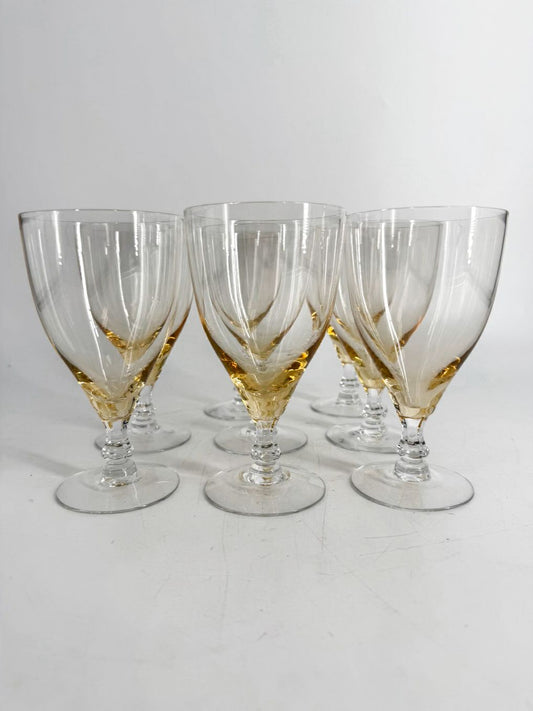 VINTAGE FOSTORIA Crystal Vogue Gold Tint Set of 8 Water Goblets