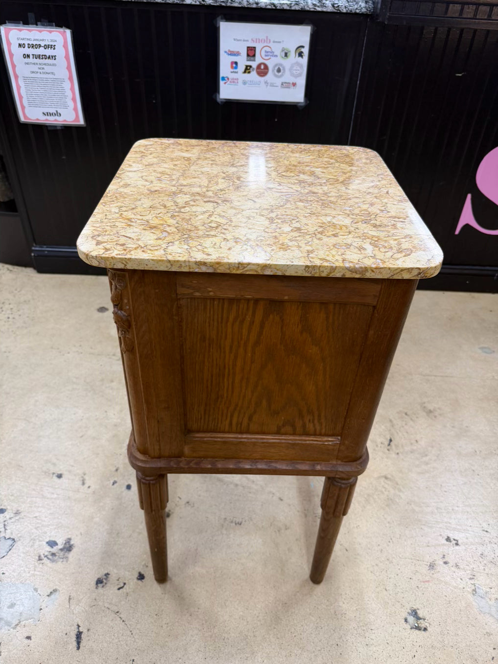 Light Oak Pair of End Tables w/ Stone Top