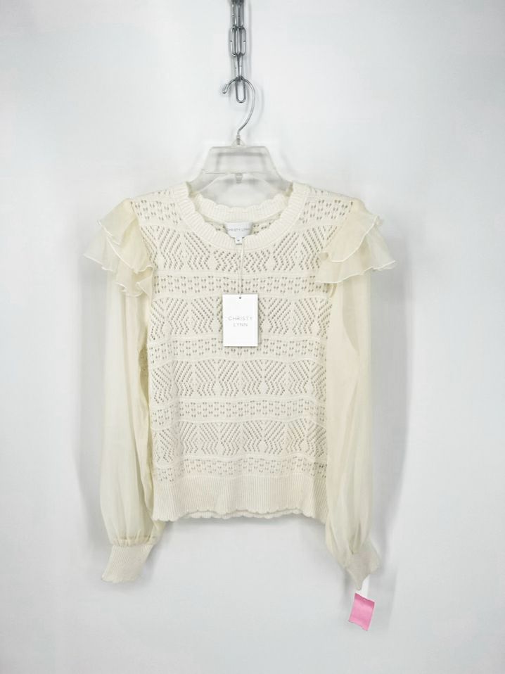 CHRISTY LYNN Size M Ivory Sheer Scallop Ruffle Sweater NWT