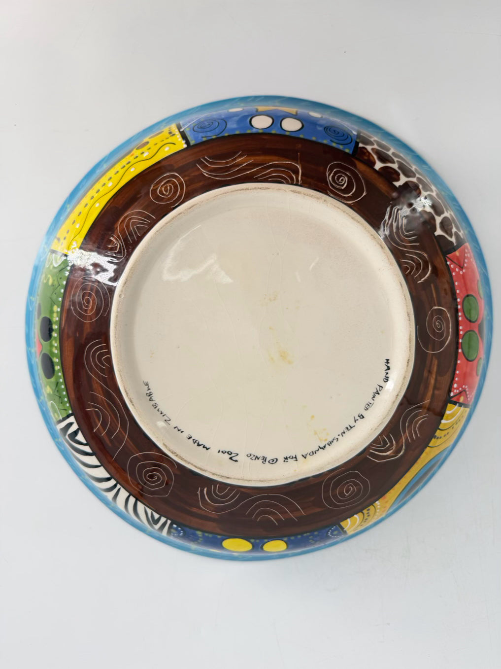 ZIMBABWE Multi Colored Hand Painted Animals Large Bowl