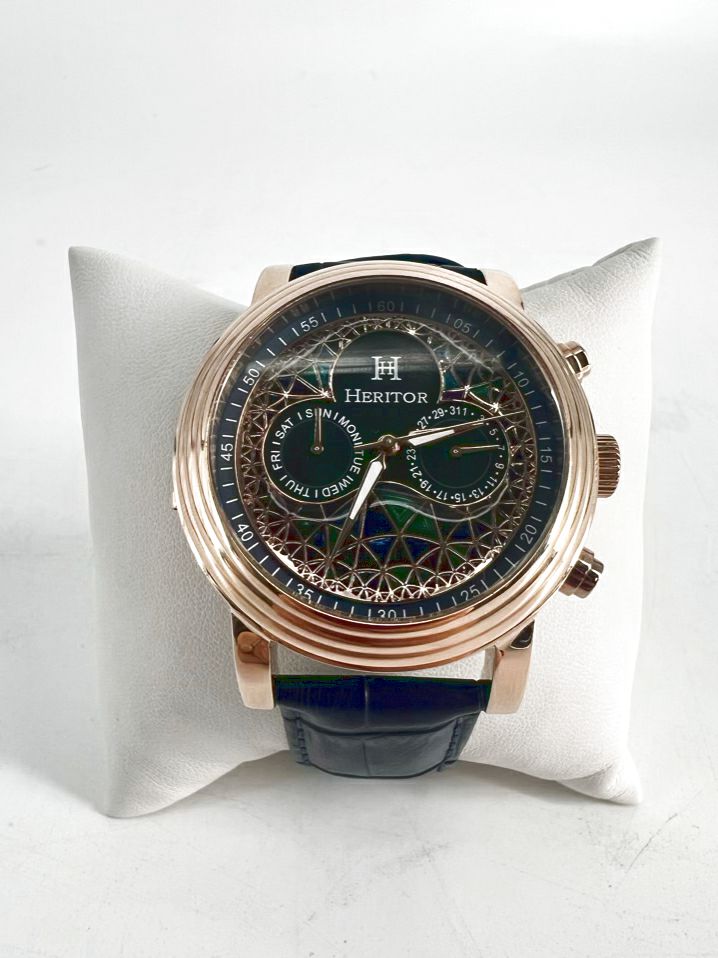 HERITOR Blue Leather Automatic Watch NWT