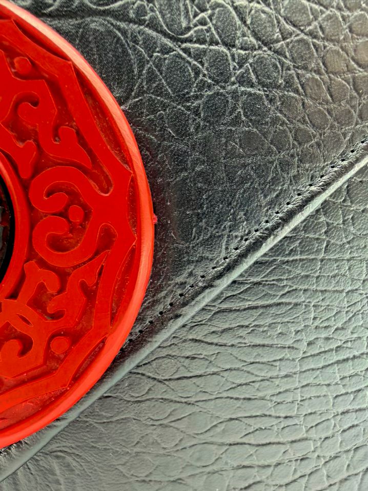 RAFAEL SANCHEZ Red & Black Embossed Evening Bag w/ Cinnabar Detail