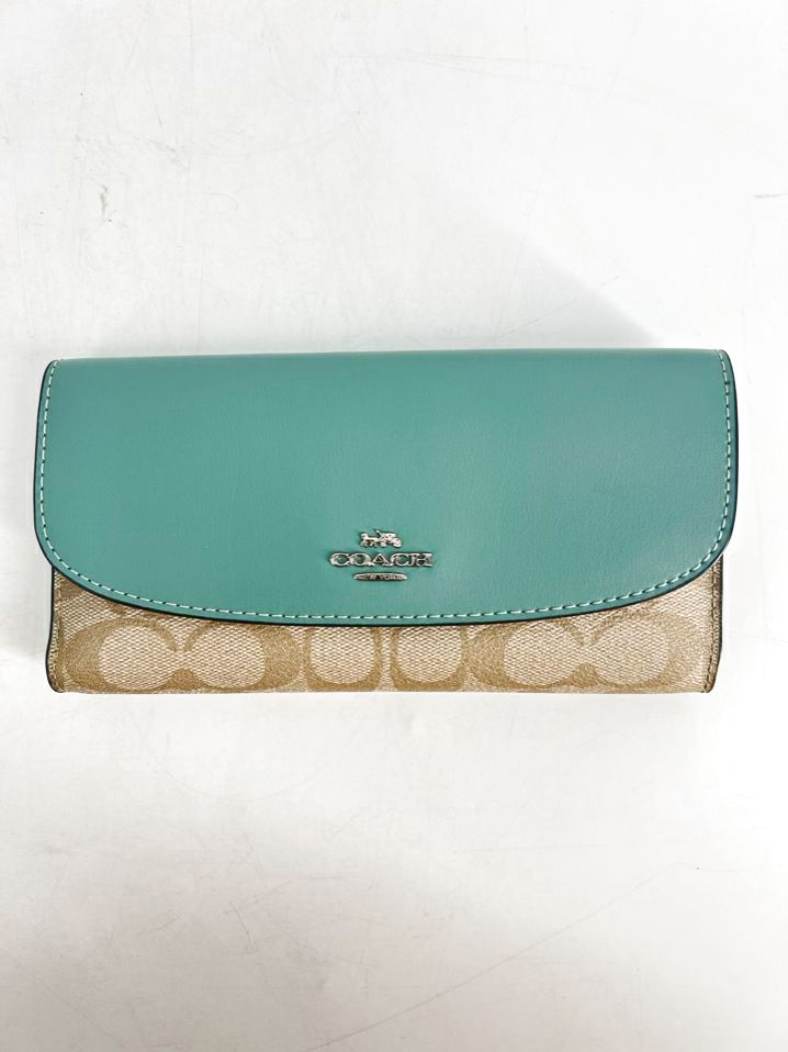 COACH Blue & Taupe Monogram Leather Wallet 2 Piece
