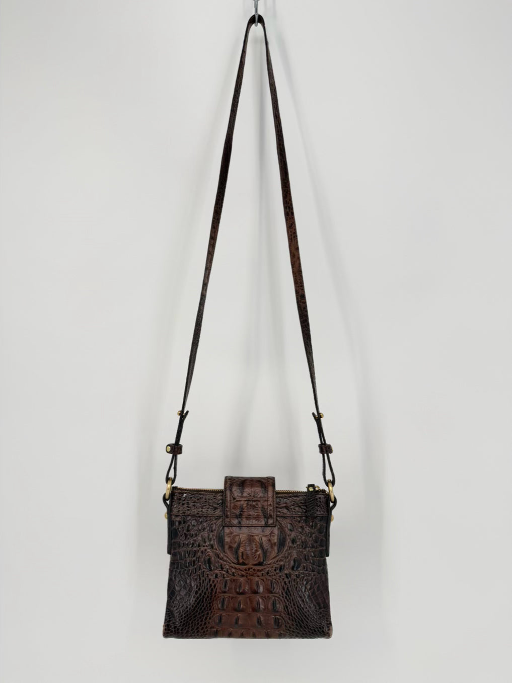 BRAHMIN Chocolate Leather Embossed Crossbody Bag