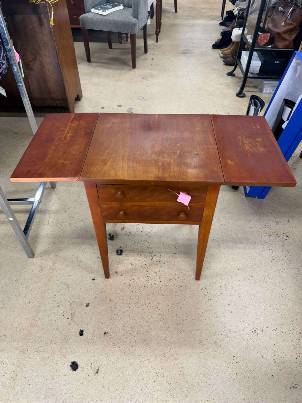 VINTAGE Light Wood Drop Leaf Table w/ 2 Drawers