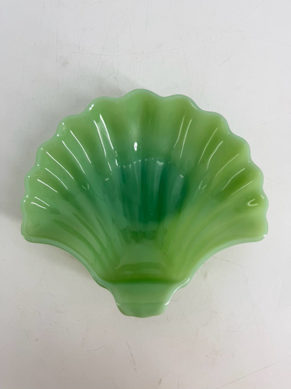 ANCHOR HOCKING Green Depression Glass Shell Set Of 6 Dessert Plates