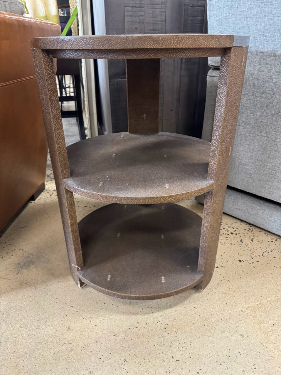JULIAN CHICHESTER Brown & Silver Faux Shagreen 3-Tier Round Side Table