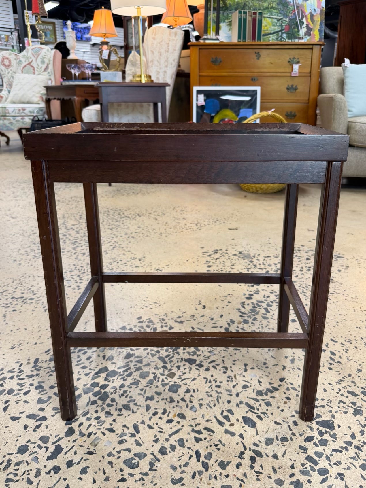 Brass Brown Wood Chippendale Side Table