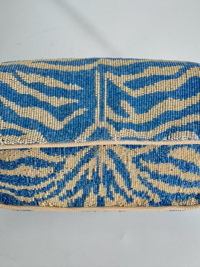 STAUD Blue & White Beaded Animal Print Tommy Purse