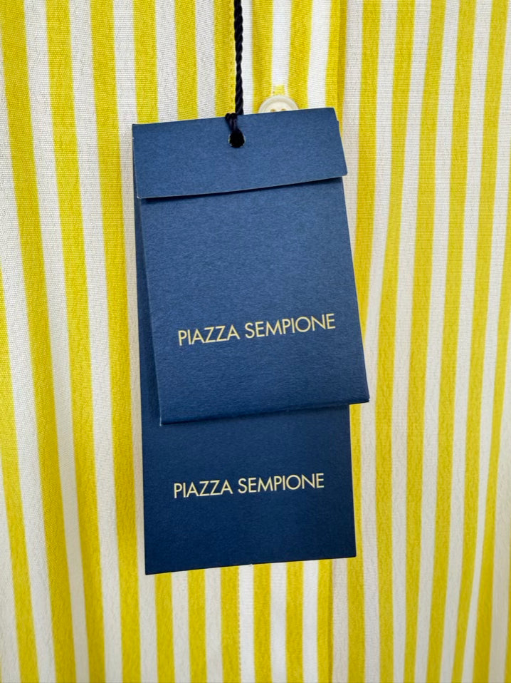 PIAZZA SEMPIONE Size 46 White & Yellow Stripe Blouse NWT
