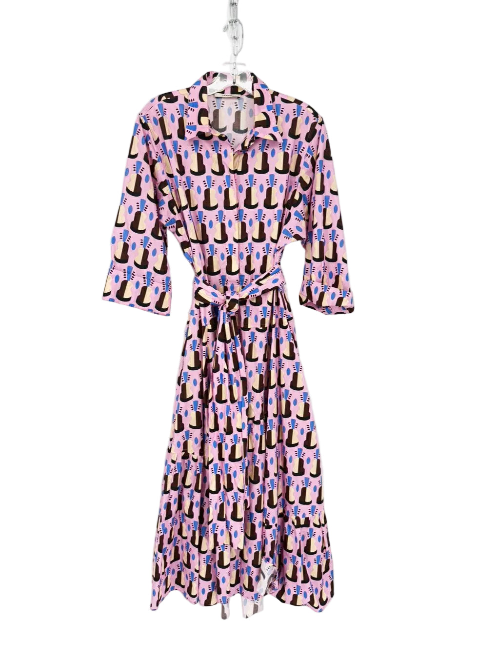 ODEEH Wmn's Size 38 Pink Belted Print Maxi-Dress