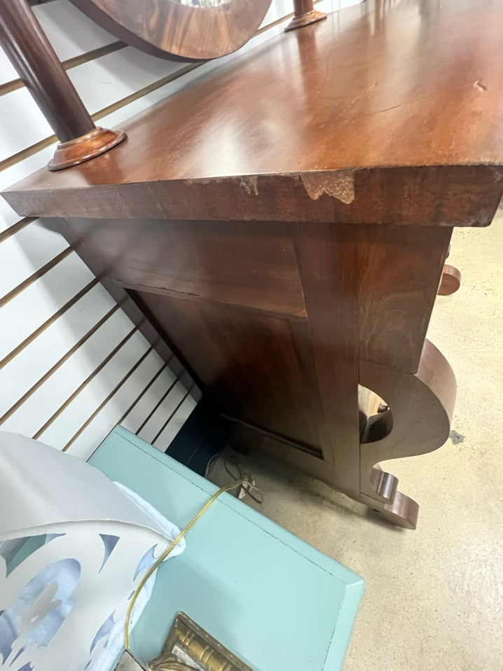 ANTIQUE Wood Empire Chest w/ Mirror