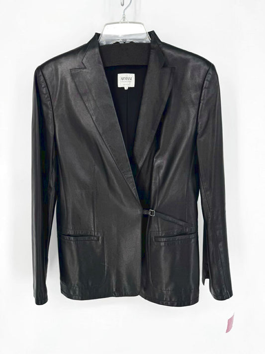 ARMANI COLLEZIONI Size 44 Black Leather Jacket