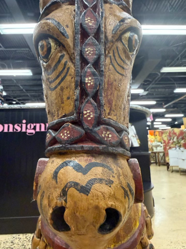 Gold, Red & Black Painted Wood Carved  Horse Figure