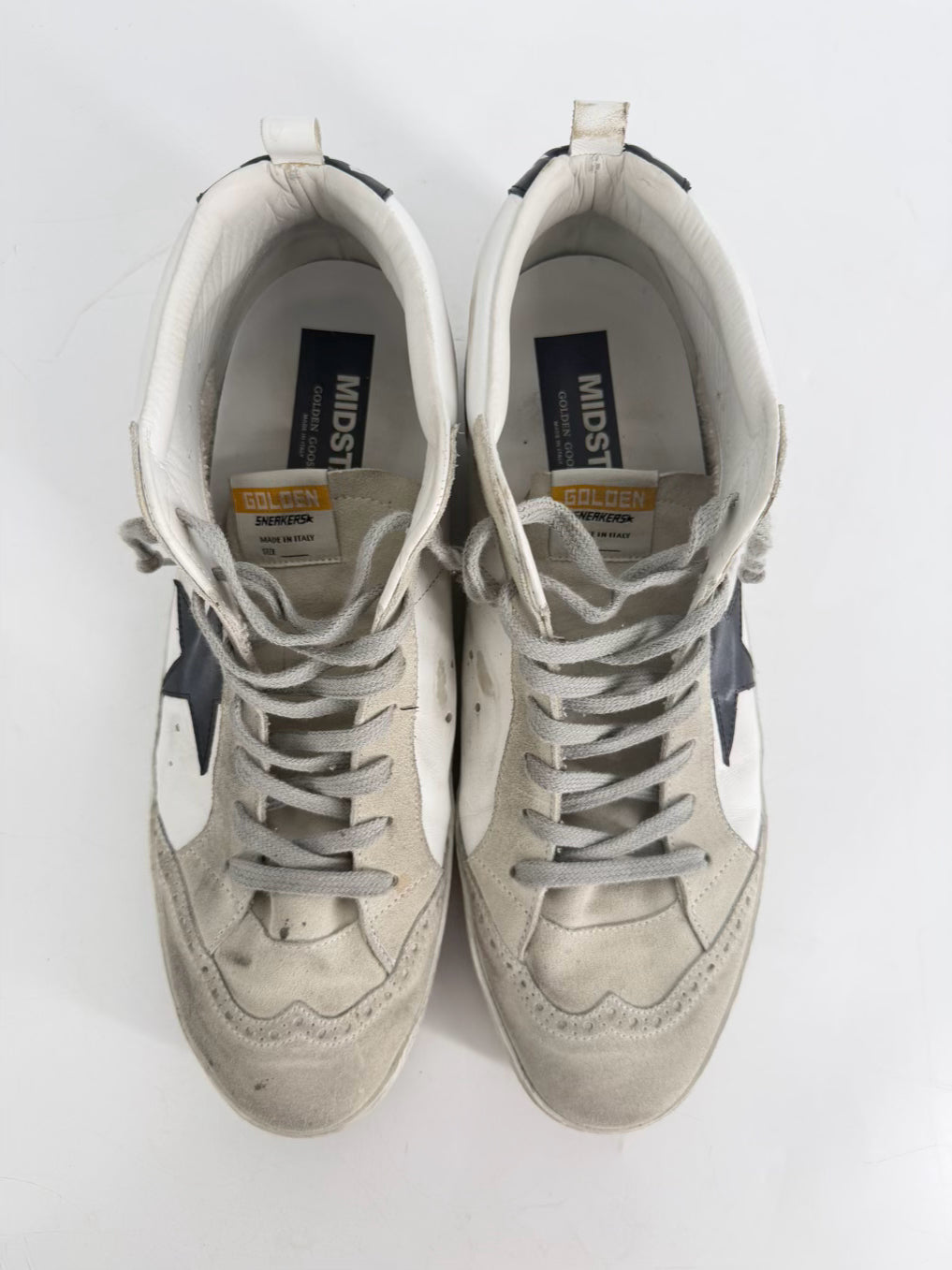 GOLDEN GOOSE Size 46 White & Gray Leather Sneakers