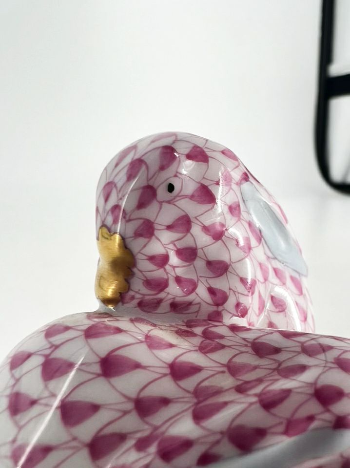 HEREND Pink & White Bunnies Cuddling Figurine