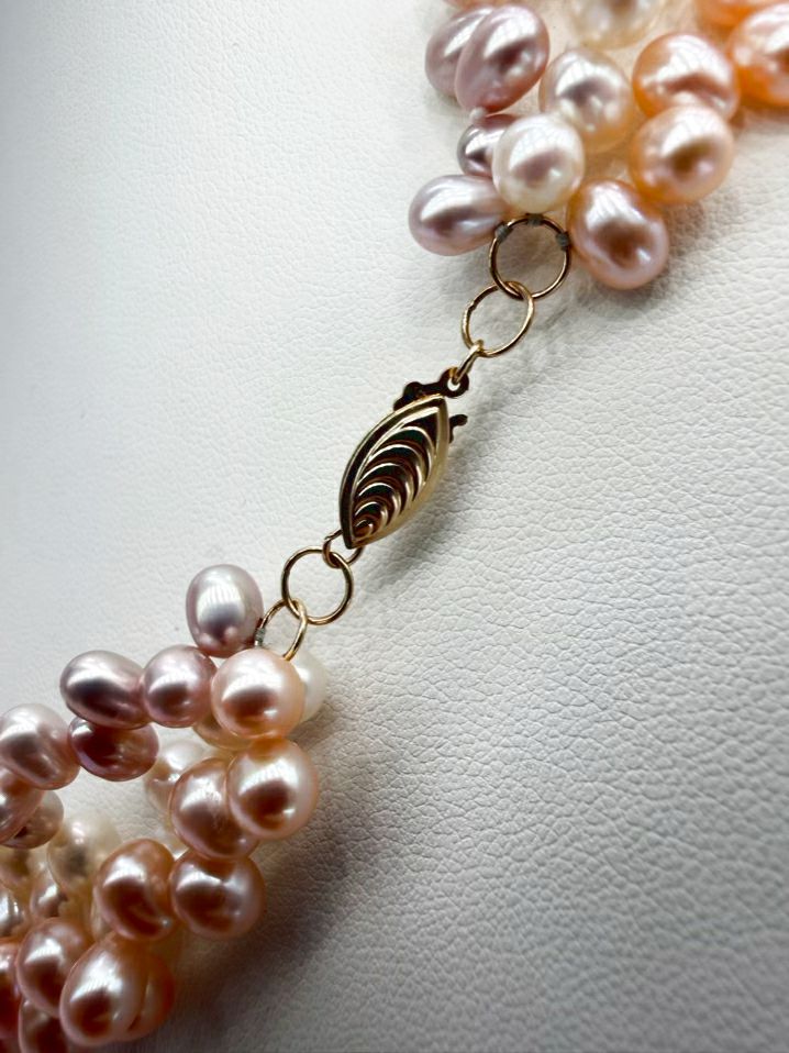 Fresh Water Pearls Three Strands Necklace w/ 585 Clasp