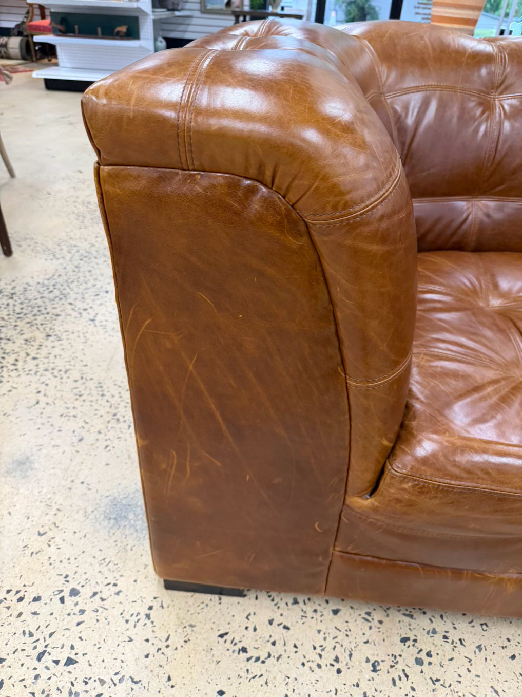 POTTERY BARN Brown Leather 5 Piece Sectional Sofa