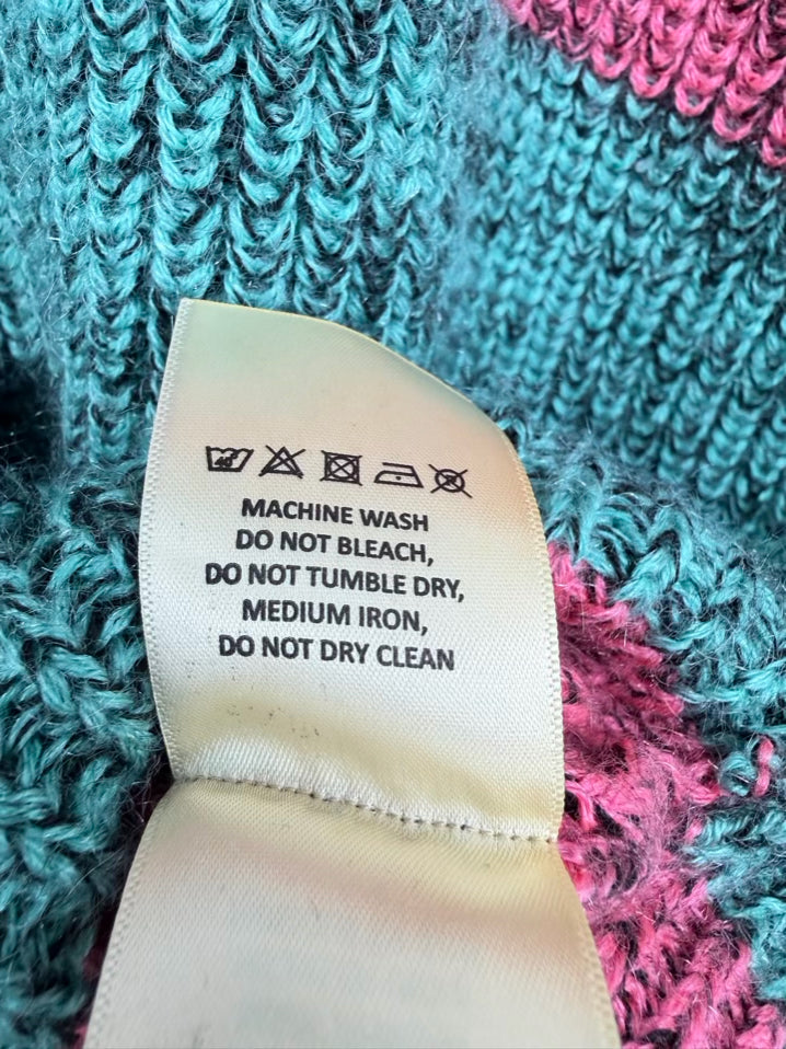 ANTHROPOLOGIE Size O/S Teal & Green Knit Quarter Zip Poncho
