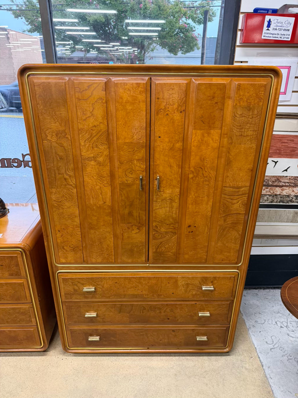 AMERICAN OF MARTINSVILLE  Wood Mid-Century Modern Armoire w/ Drawers & Shelves