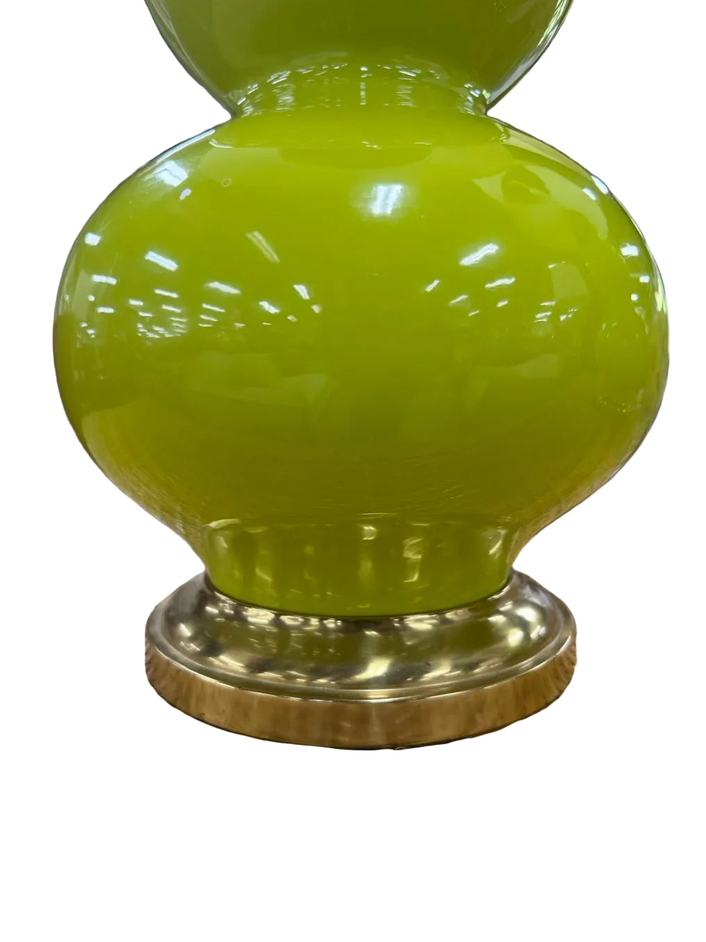 Chartreuse Triple Gourd Pair Of Ceramic Lamps w/ Shades
