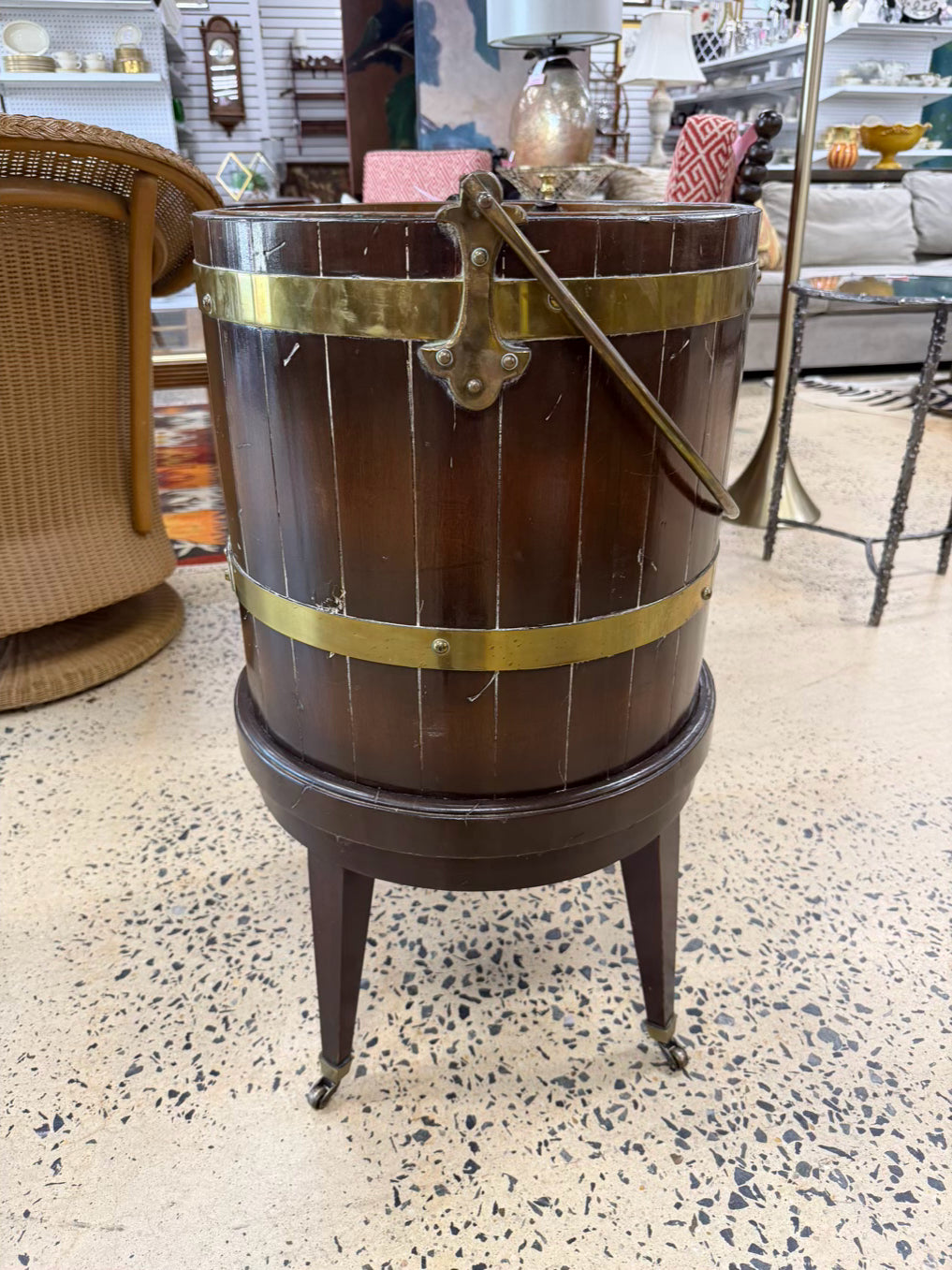 Dark Wood / Brass Planter w/ Handle
