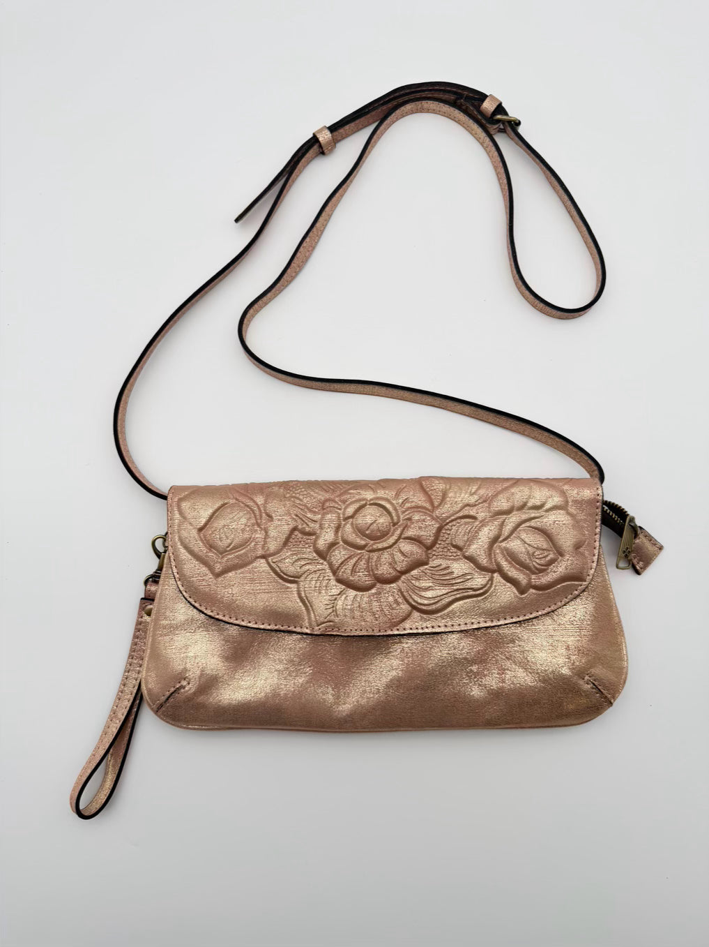PATRICIA NASH Leather Rose Embossed Crossbody Bag