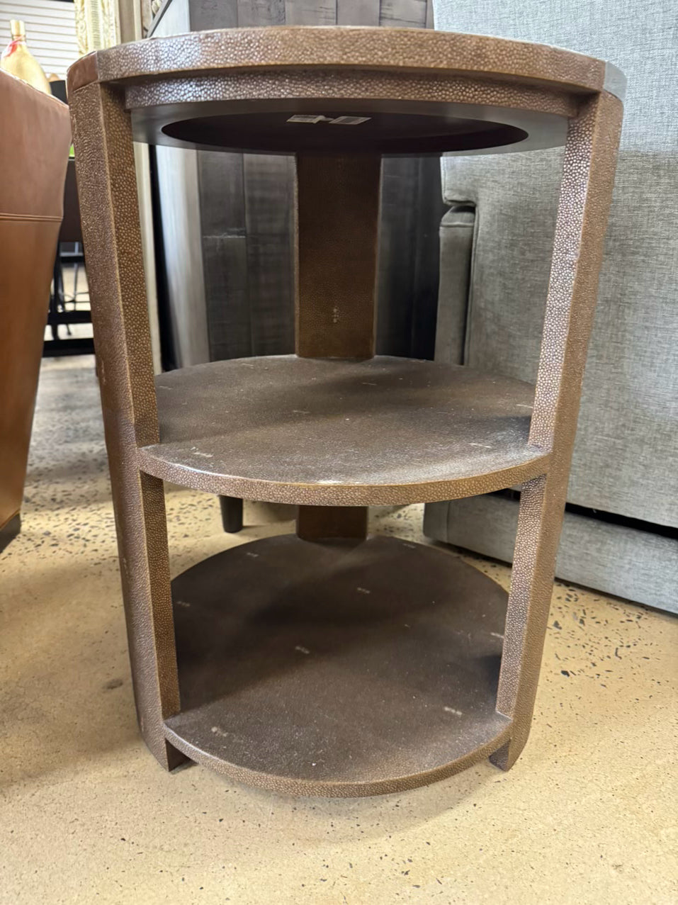 JULIAN CHICHESTER Brown & Silver Faux Shagreen 3-Tier Round Side Table