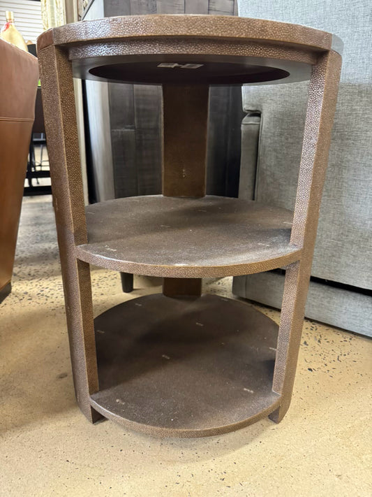 JULIAN CHICHESTER Brown & Silver Faux Shagreen 3-Tier Round Side Table