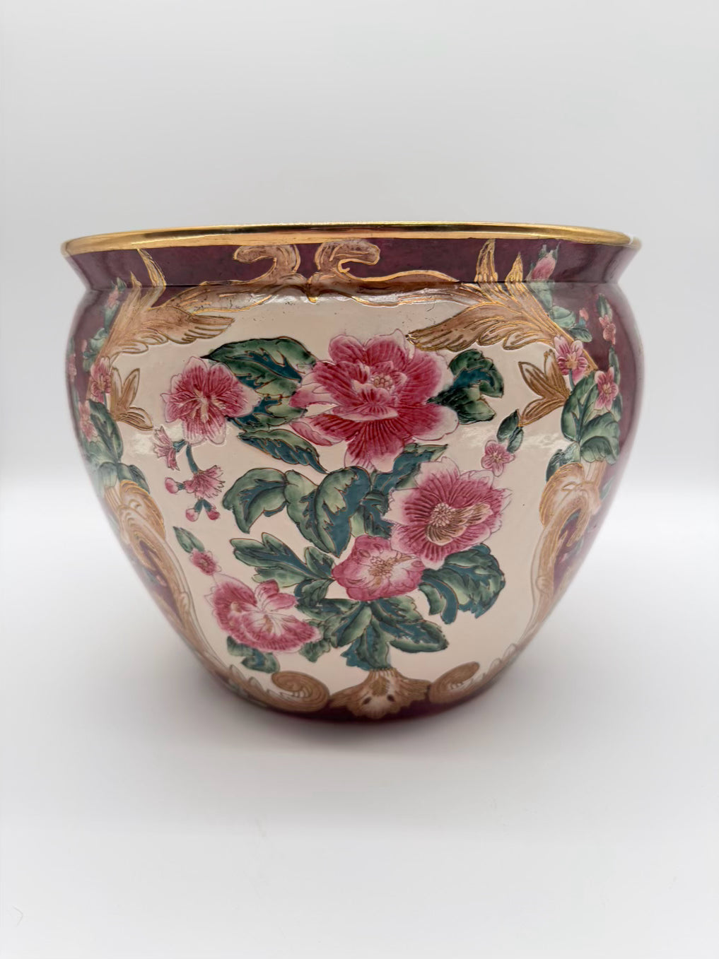 ANDREA BY SEDAK Pink, Cream & Green Porcelain Fish Bowl Planter