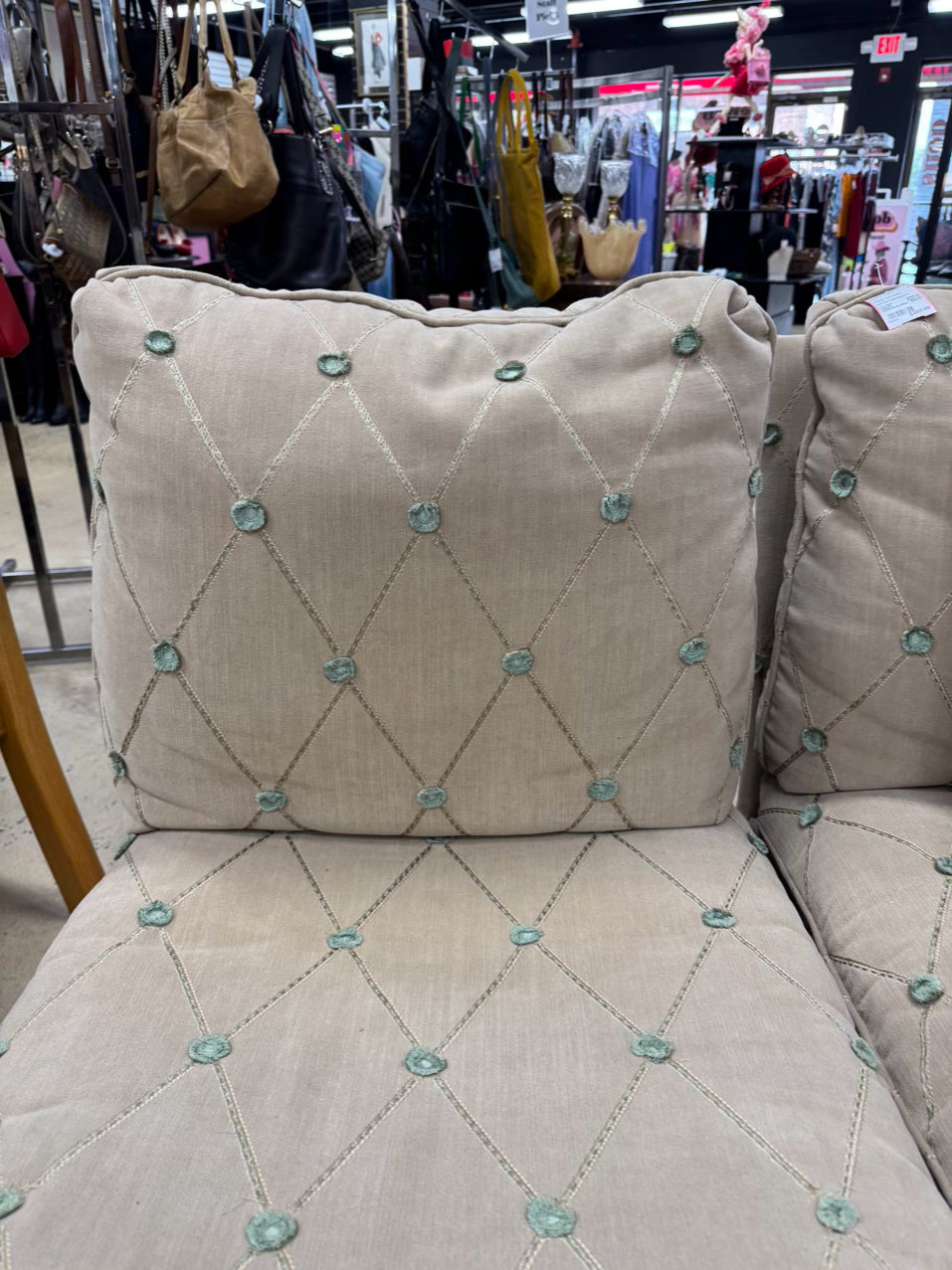 Tan & Green Pair of Armless Accent Chairs