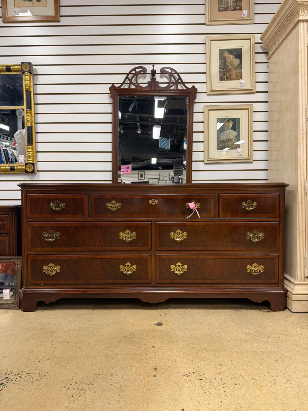 DREXEL Dark Mahogany Chippendale Dresser w/ Mirror